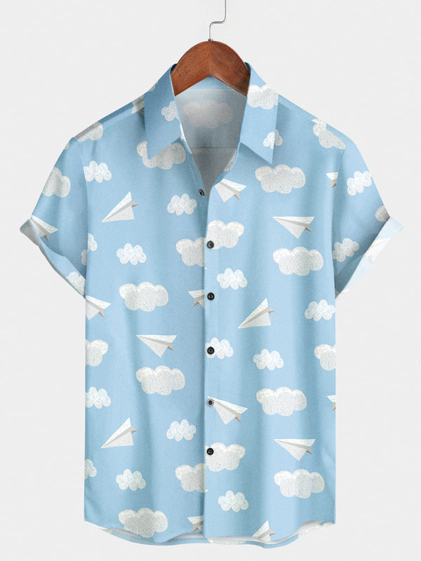 Chemise à manches courtes à imprimé avion en papier pour hommes