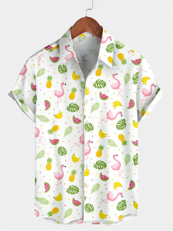 Men's Fruit Flamingo Short Sleeve Shirt