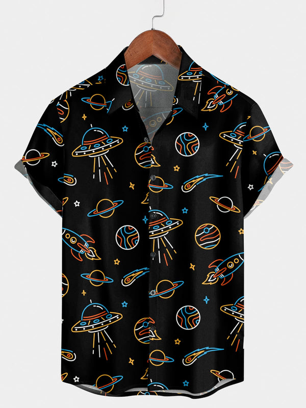 Men's Space Print Short Sleeve Shirt