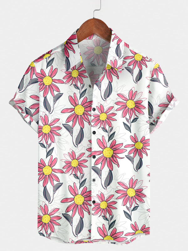 Men's Flower Print Short Sleeve Shirt