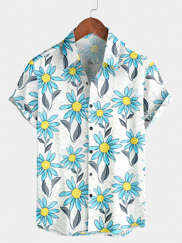 Men's Flower Print Short Sleeve Shirt