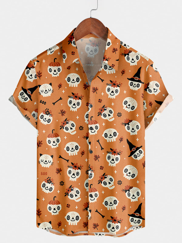 Camicia a maniche corte da uomo con teschio di cartone animato