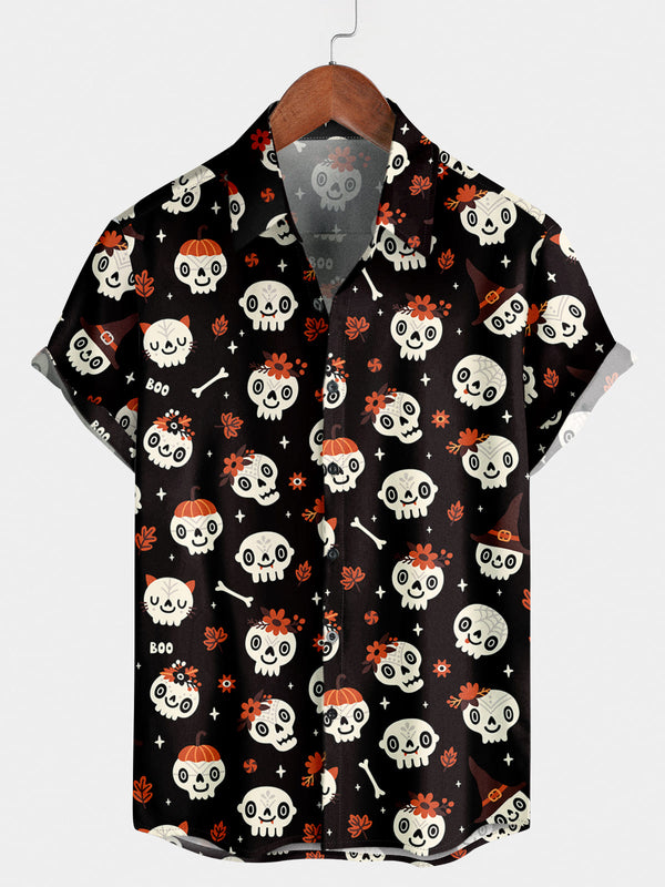 Camicia a maniche corte da uomo con teschio di cartone animato