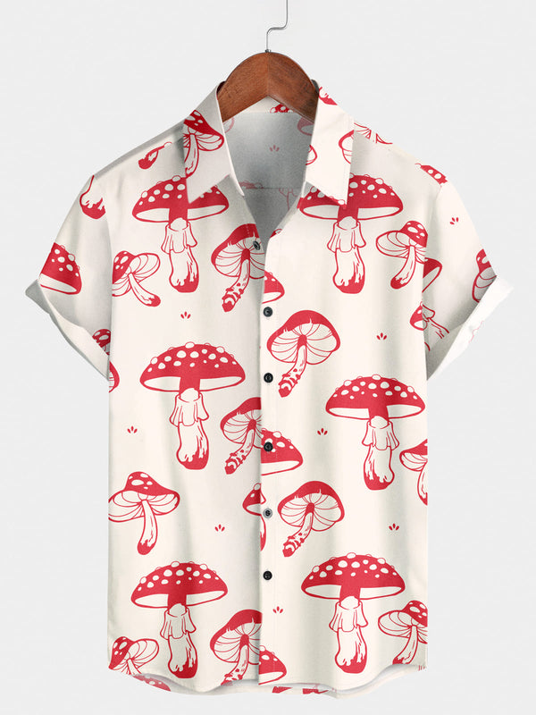 Camicia da uomo a maniche corte con stampa di funghi