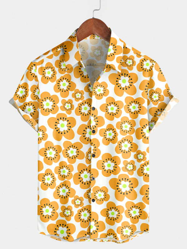 Men's Flower Print Short Sleeve Shirt