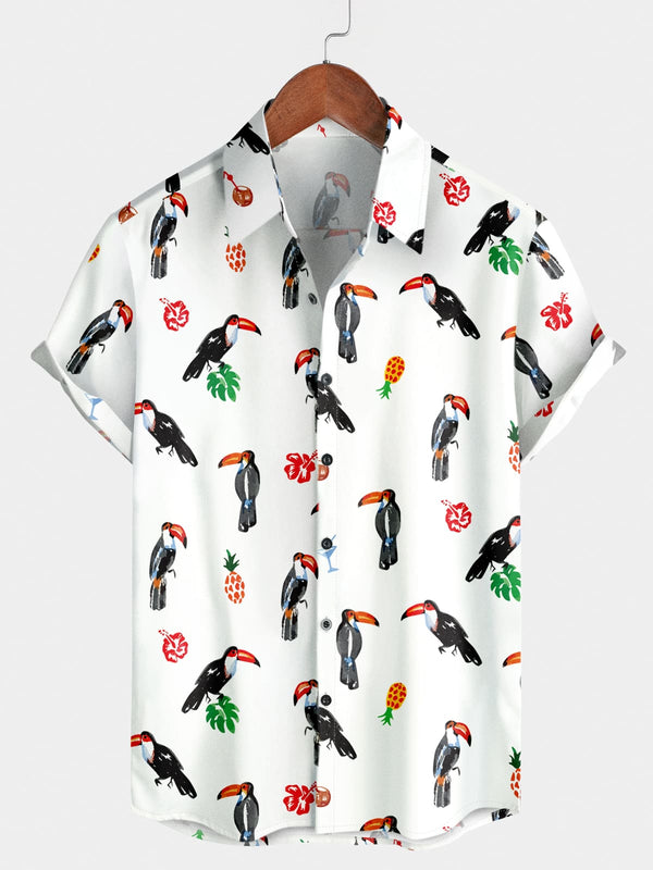 Chemise à manches courtes à imprimé toucans pour hommes