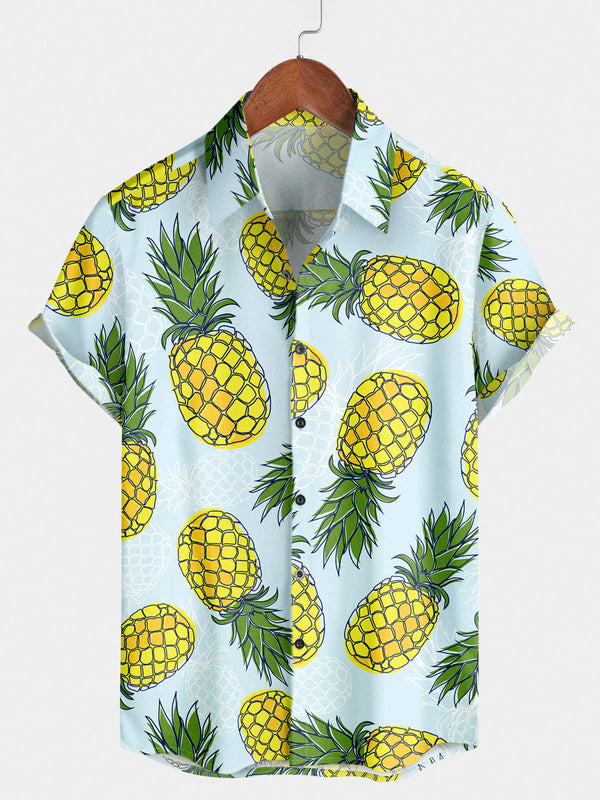 Chemise à manches courtes à imprimé ananas pour homme