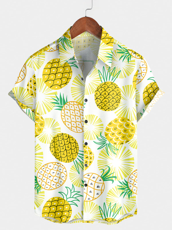 Chemise à manches courtes à imprimé ananas pour homme