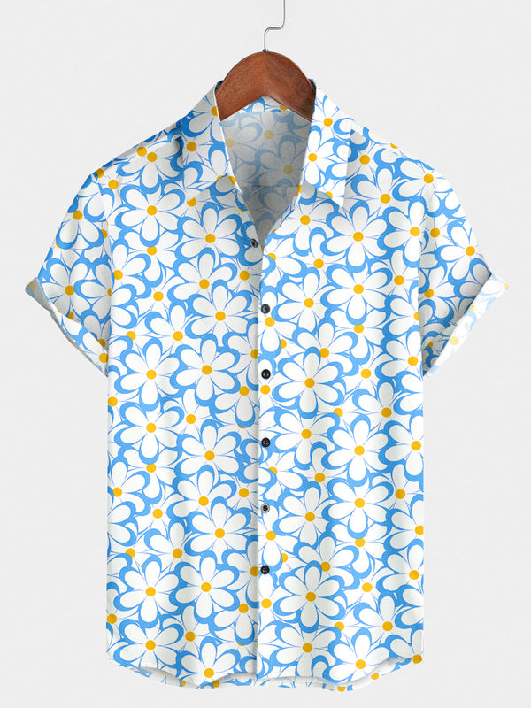 Chemise à manches courtes décontractée à fleurs pour hommes