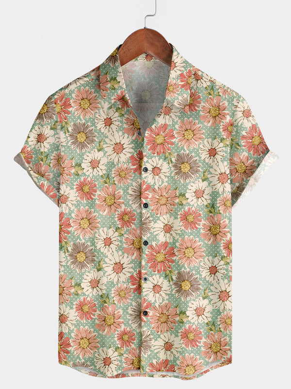 Chemise à manches courtes à imprimé marguerites pour hommes