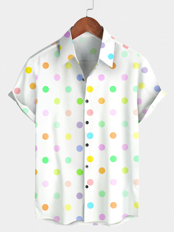 Camicia a maniche corte a pois colorati da uomo