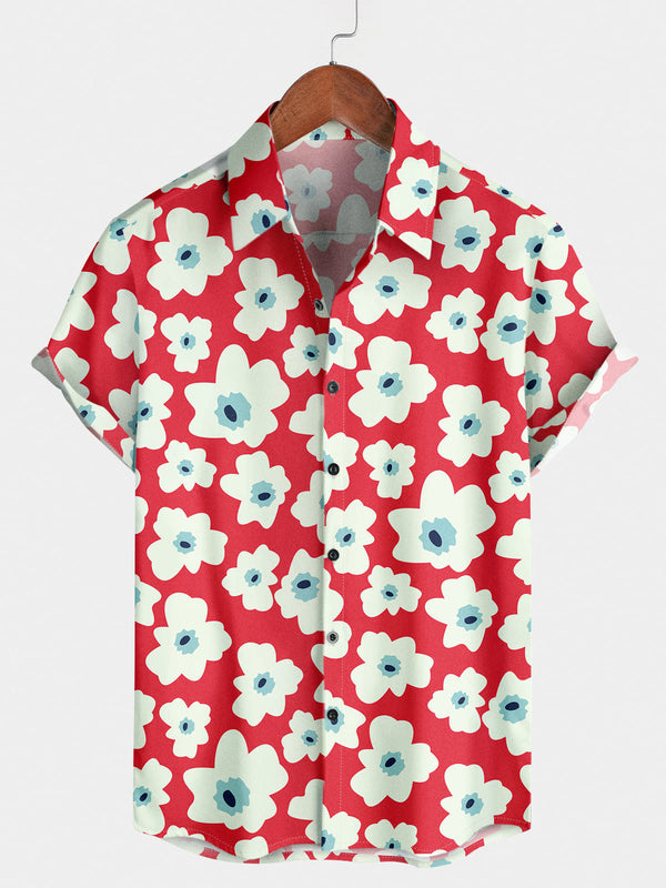 Chemise à manches courtes à imprimé marguerite pour hommes