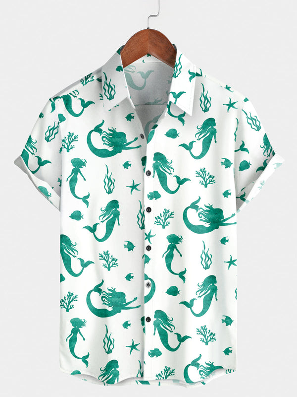 Men's Mermaid Print Short Sleeve Shirt