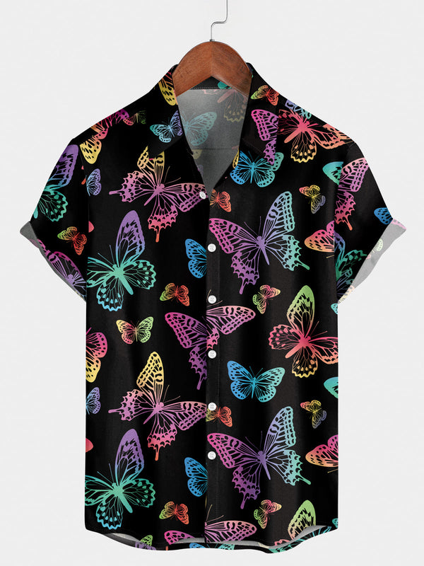 Chemise à manches courtes à imprimé papillon pour hommes