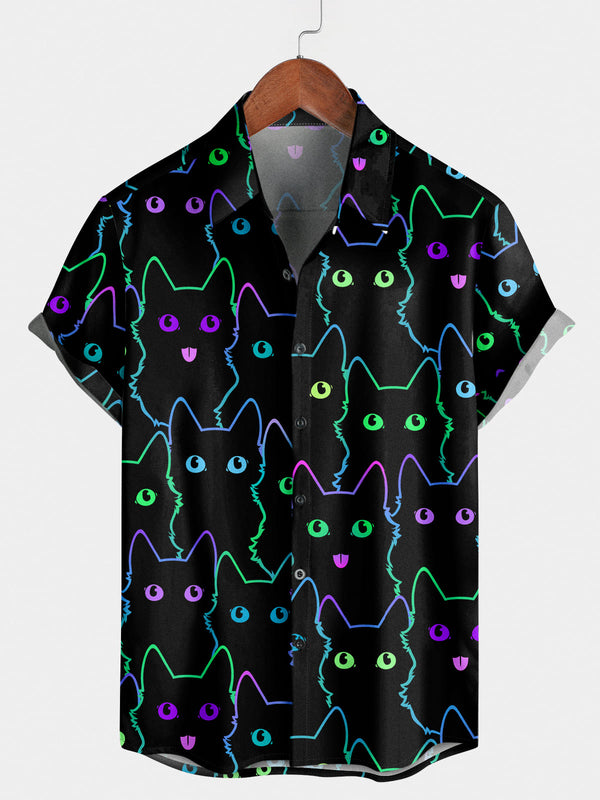 Men's Cat Print Short Sleeve Shirt