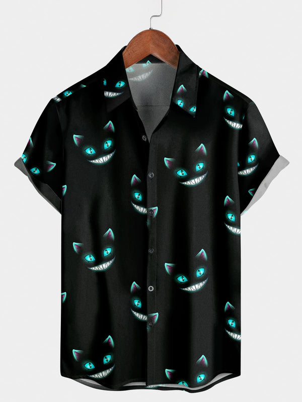 Camicia da uomo a maniche corte con gatto sorridente