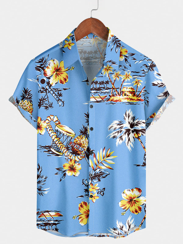 Camicia a maniche corte hawaiana casual da uomo