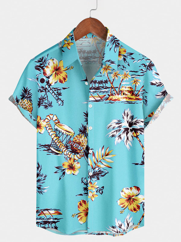 Camicia a maniche corte hawaiana casual da uomo