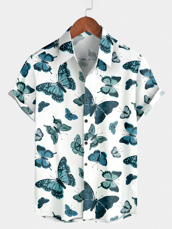 Chemise à manches courtes à imprimé papillon pour hommes