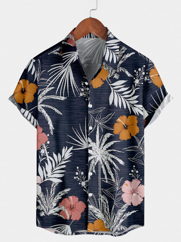 Chemise à manches courtes à imprimé floral pour hommes