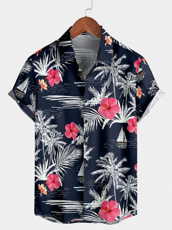 Chemise à manches courtes décontractée à fleurs pour hommes