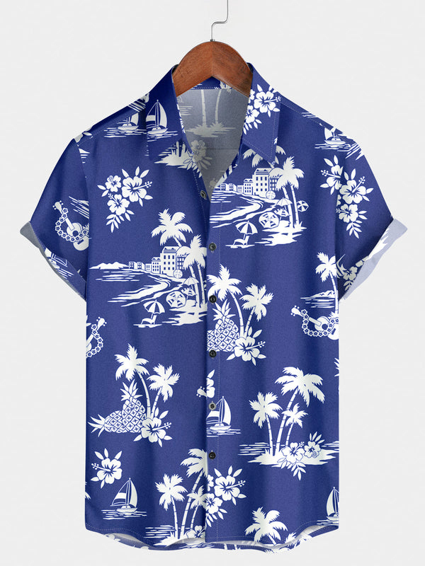 Chemise à manches courtes à imprimé de plage pour hommes