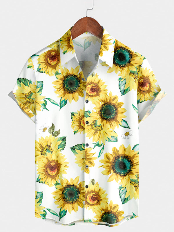 Chemise à manches courtes à imprimé tournesol pour hommes