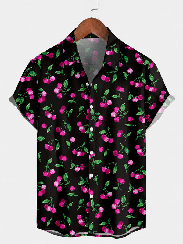 Men's Cherry Print Short Sleeve Shirt