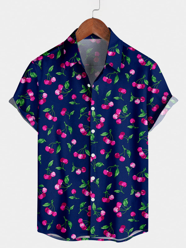 Men's Cherry Print Short Sleeve Shirt