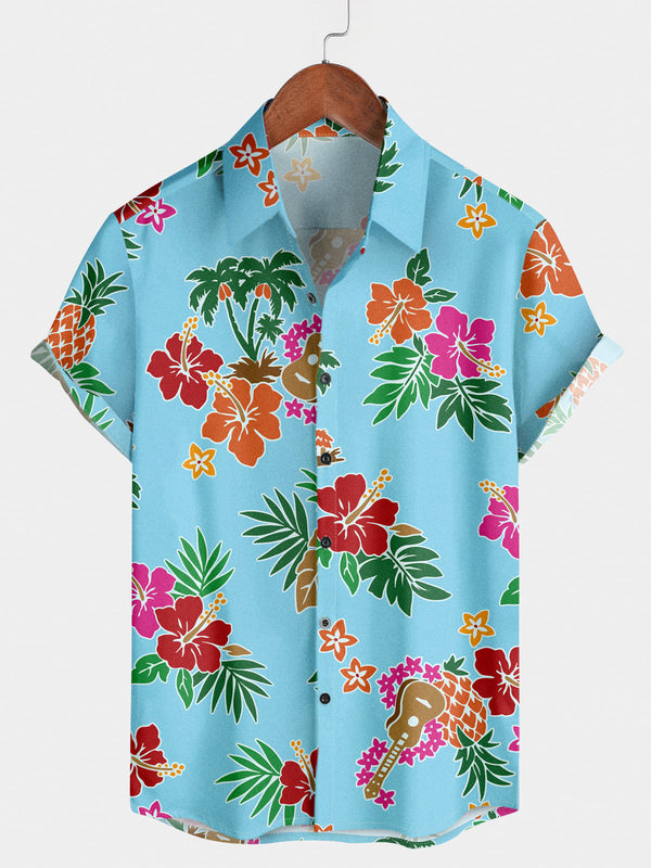 Chemise à manches courtes hawaïenne à fleurs pour hommes