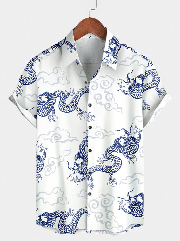 Chemise à manches courtes à imprimé dragon pour hommes