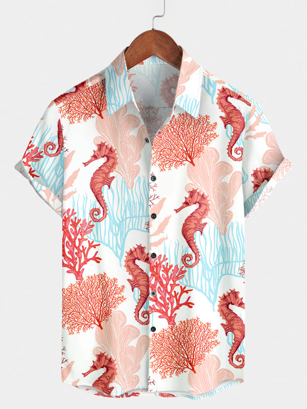 Men's Coral Print Short Sleeve Shirt