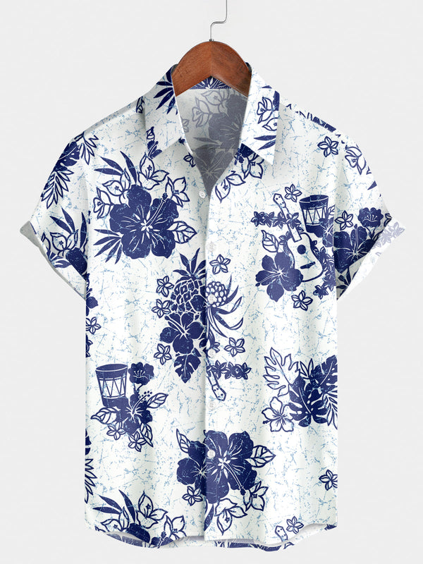 Chemise à manches courtes décontractée à fleurs pour hommes