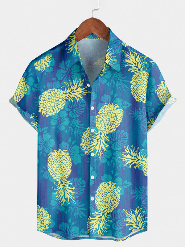 Chemise à manches courtes à imprimé ananas pour homme