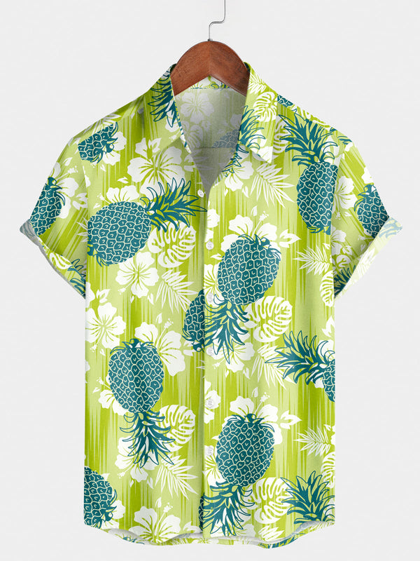 Camicia da uomo a maniche corte con stampa ananas