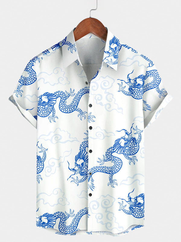 Men's Dragon Print Short Sleeve Shirt