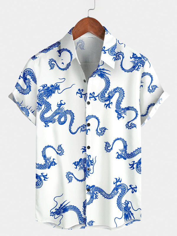 Chemise à manches courtes à imprimé dragon pour hommes