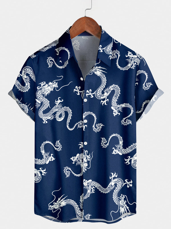 Chemise à manches courtes à imprimé dragon pour hommes