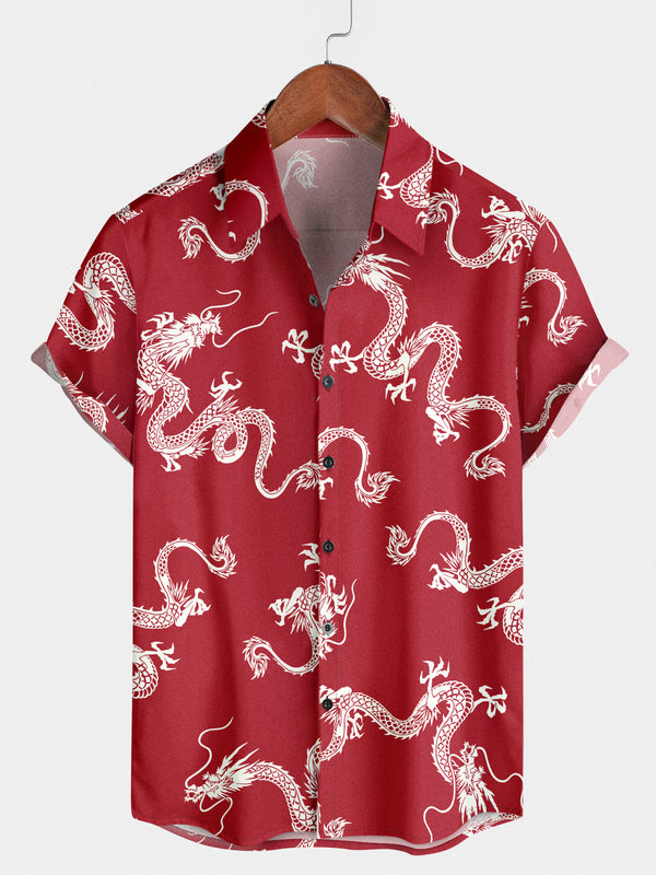 Chemise à manches courtes à imprimé dragon pour hommes