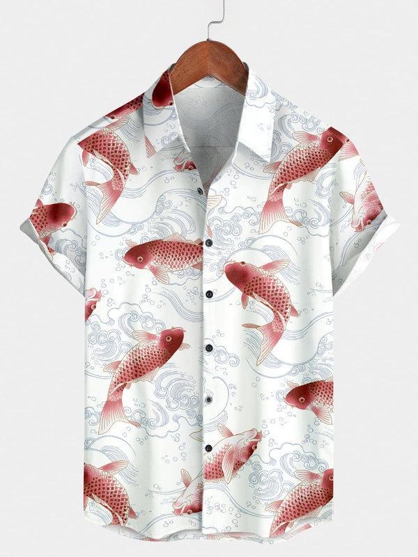 Chemise à manches courtes à imprimé poisson pour hommes