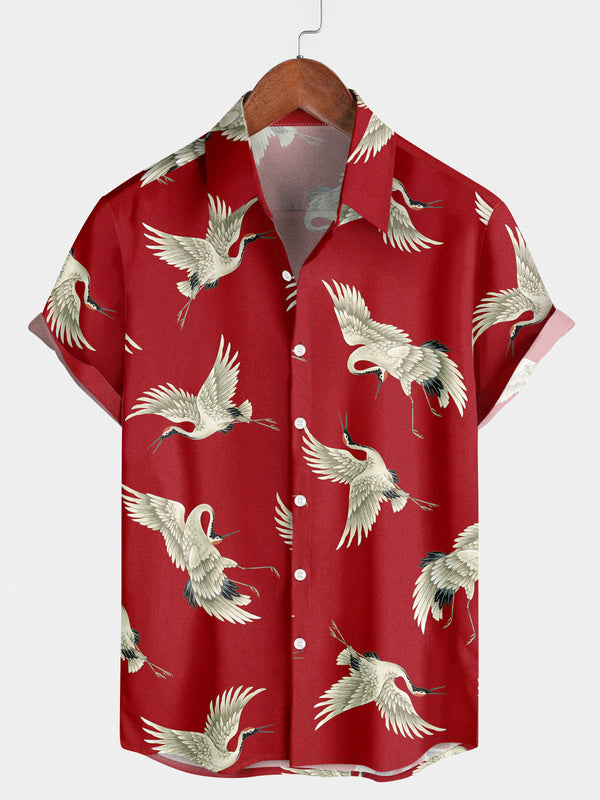 Men's Crane Print Short Sleeve Shirt