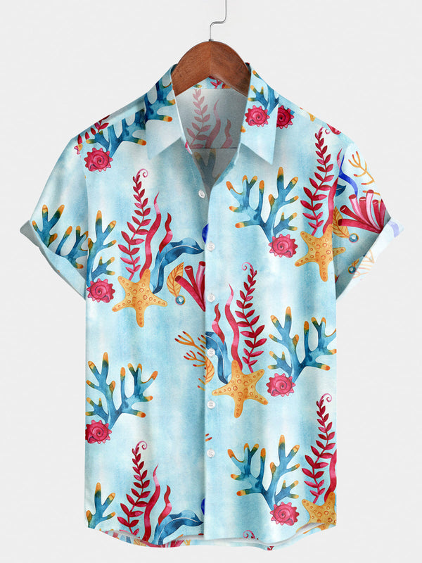 Men's Coral Print Short Sleeve Shirt