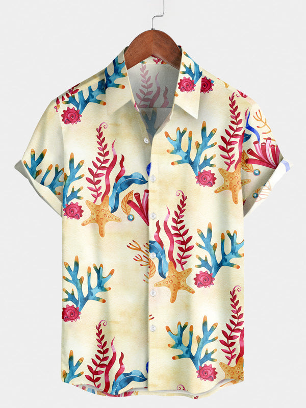 Men's Coral Print Short Sleeve Shirt