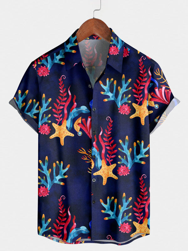 Men's Coral Print Short Sleeve Shirt