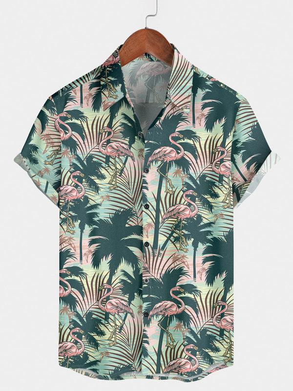 Men's Flamingo Print Short Sleeve Shirt