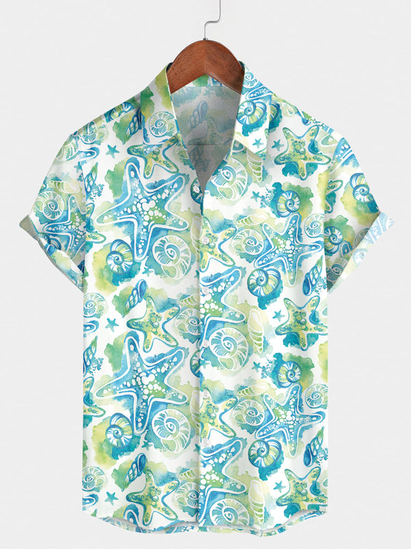 Men's Starfish Print Short Sleeve Shirt