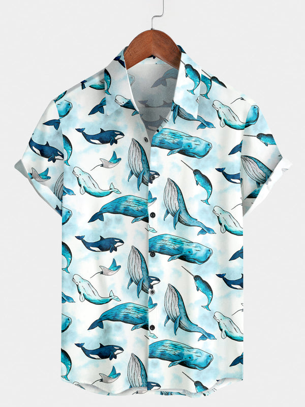 Chemise à manches courtes à imprimé baleine pour hommes