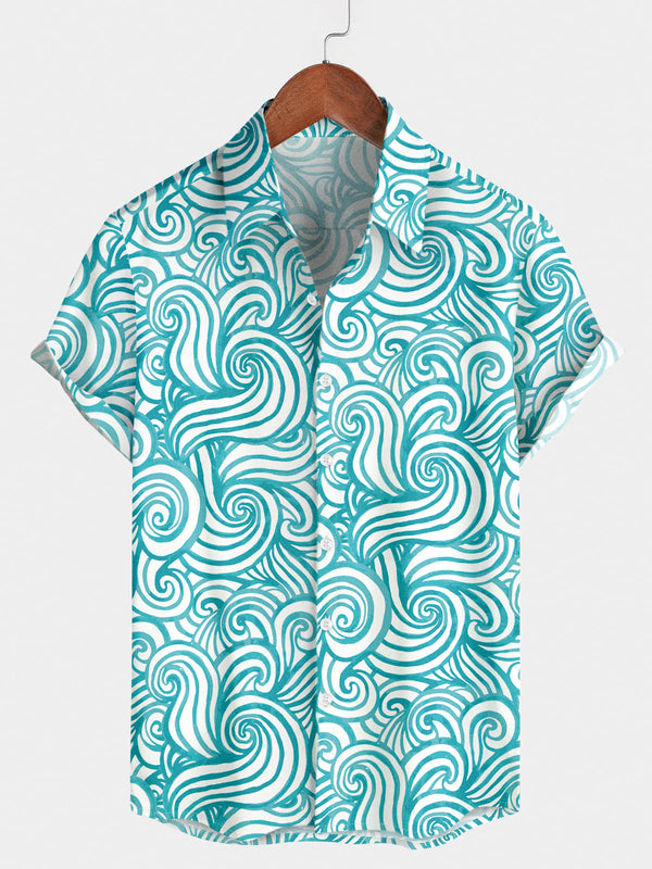 Men's Wave Print Short Sleeve Shirt