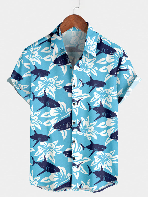 Men's Shark Print Short Sleeve Shirt