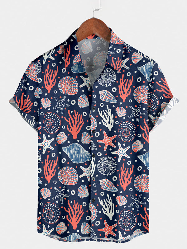 Men's Coral Print Short Sleeve Shirt